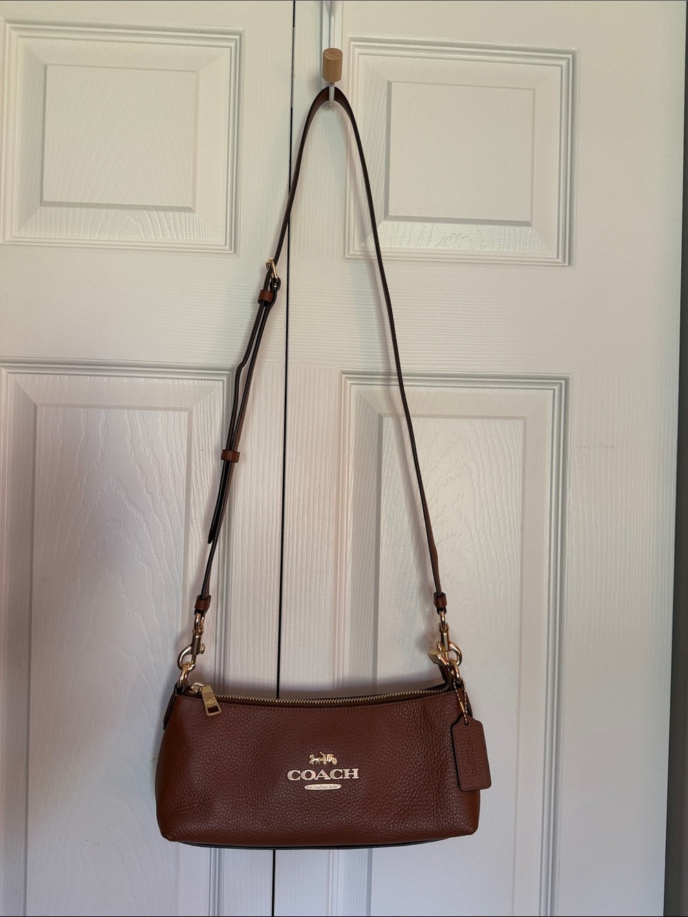Coach Brown Pebbled Leather Mini Crossbody with Gold Hardware